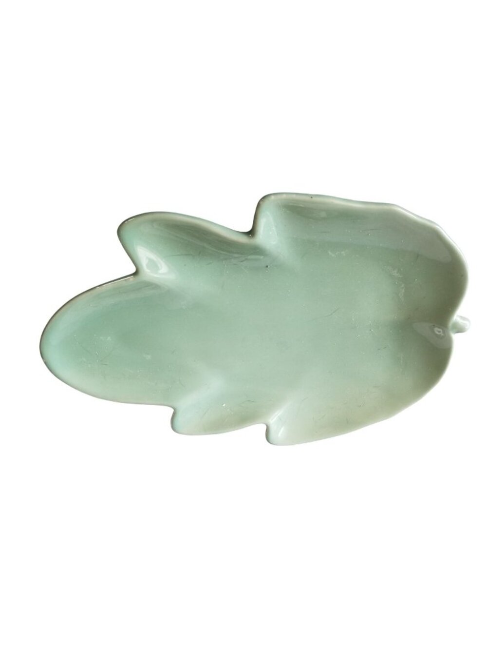 Kitchen Plate Green Leaf shape Ceramic 11" x 7"  Serving Party Decorative